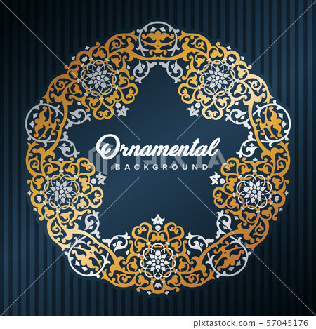 Star Arabic Frame. Islamic design framed by golden patterns. Mosque decoration element. Elegance Background with Text input area in a center. Vector illustration. 57045176