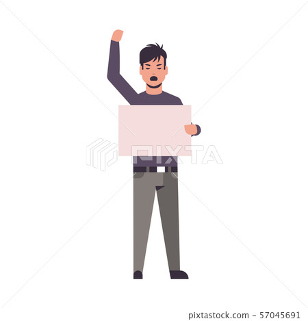 Man Protester Raising Arm Holding Blank Placard Stock Illustration 57045691 Pixta