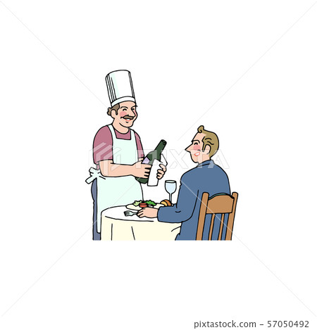 A foreigner who enjoys wine in a meal A foreigner who enjoys wine in a meal 57050492