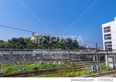 Scenery in front of Ofuna Station JR tracks and Ofuna Kannon Scenery in front of Ofuna Station JR tracks and Ofuna Kannon 57050582