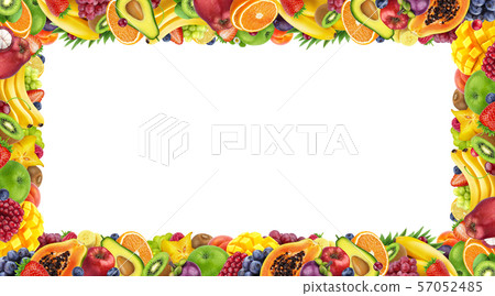 Frame made of fruits and berries isolated on white background Frame made of fruits and berries isolated on white background 57052485