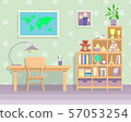 First graders room in lilac . Vector image in flat design style. Paper space with space for text 57053254