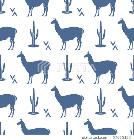 Seamless pattern with llama and cactus 57055393