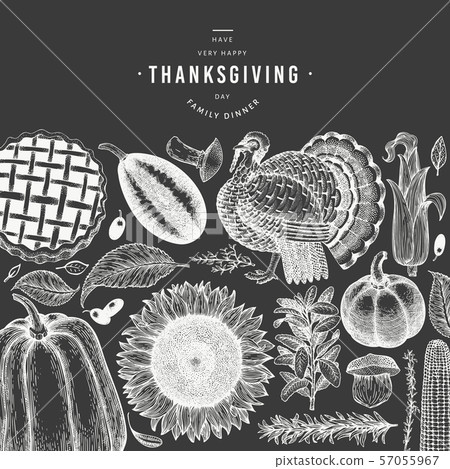 Happy Thanksgiving Day Banner Vector Hand Drawn Stock