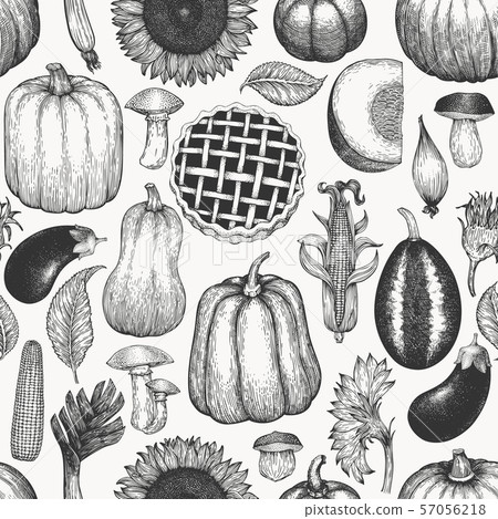 Autumn season food seamless pattern. Hand drawn Autumn season food seamless pattern. Hand drawn 57056218