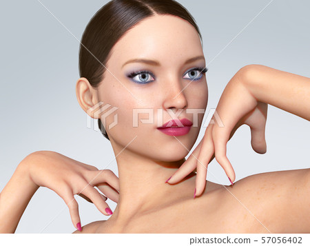 Beauty Woman face Portrait. Beautiful model Girl with Perfect Fresh Clean Skin color 3D Illustration 57056402