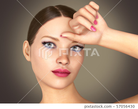Beauty Woman face Portrait. Beautiful model Girl with Perfect Fresh Clean Skin color 3D Illustration Beauty Woman face Portrait. Beautiful model Girl with Perfect Fresh Clean Skin color 3D Illustration 57056430