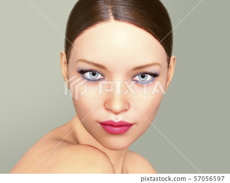 Beauty Woman face Portrait. Beautiful model Girl with Perfect Fresh Clean Skin color 3D Illustration Beauty Woman face Portrait. Beautiful model Girl with Perfect Fresh Clean Skin color 3D Illustration 57056597