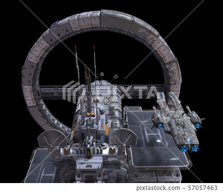 Future Space Station Isolated on Black Background 3D Illustration 57057463