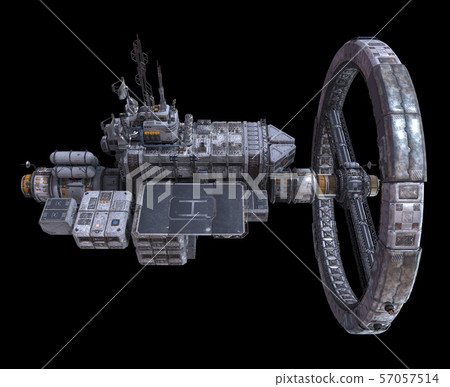 Future Space Station Isolated on Black Background 3D Illustration 57057514