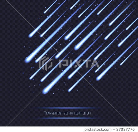 Meteor shower, blue shooting stars, ice comets, asteroids in the night sky isolated on transparent 57057776