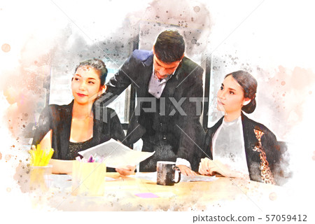 Abstract business person working watercolor paint. 57059412