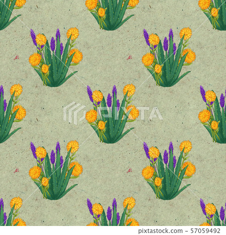 Hand drawn medicinal plant seamless pattern. Healing herbs drawing on craft paper. Hand drawn medicinal plant seamless pattern. Healing herbs drawing on craft paper. 57059492