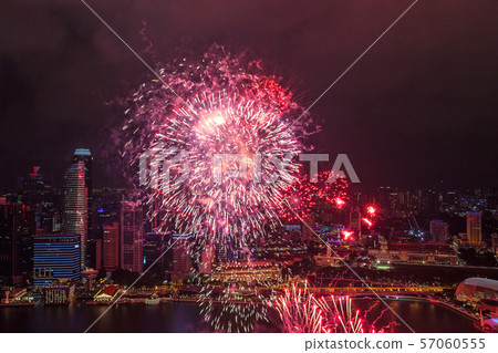 fireworks on the promenade Marina Bay, Singapore fireworks on the promenade Marina Bay, Singapore 57060555