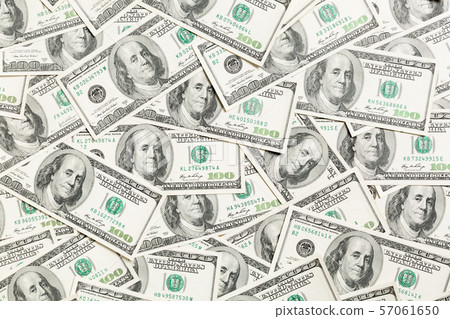 Top view of one hundred dollar banknotes made as a Top view of one hundred dollar banknotes made as a 57061650