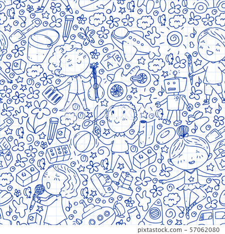 Painted by hand style pattern on the theme of childhood. Vector illustration for children design 57062080
