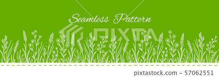 green seamless pattern with wild flowers and herbs - Stock Illustration ...