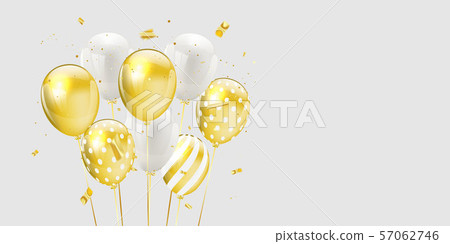 Gold white balloons, confetti concept design 57062746