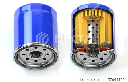 Car oil filter isolated on white background. Cross 57063131
