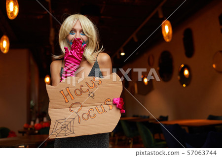 Woman Wearing Costume at Halloween Party 57063744