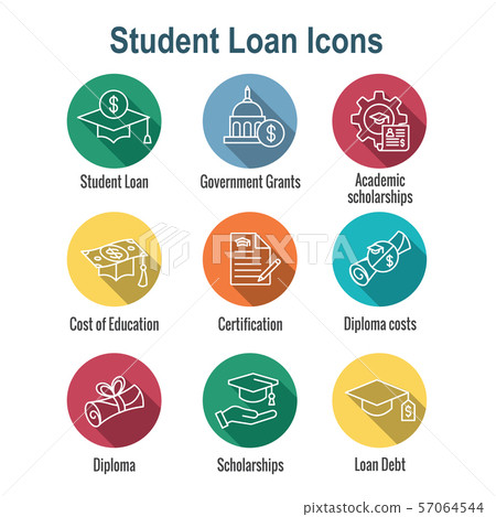 Student Loans Icon Set with Academic Scholarships Student Loans Icon Set with Academic Scholarships 57064544
