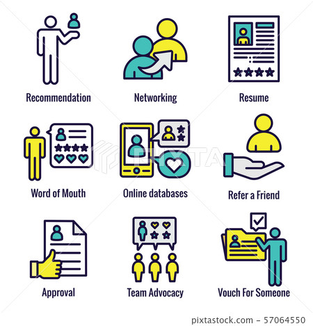 Employee Referral Process Icon Set With Stock Illustration