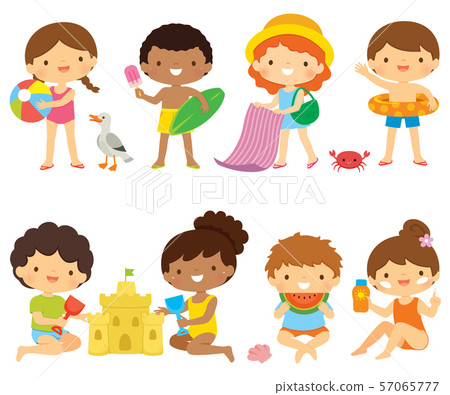 Collection of cute kids enjoying summer at the beach 57065777