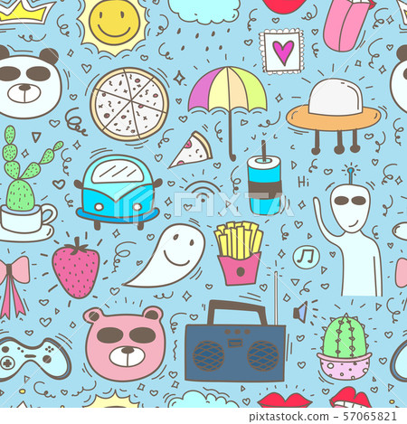 Doodle Cartoon Seamless Pattern Background For - Stock