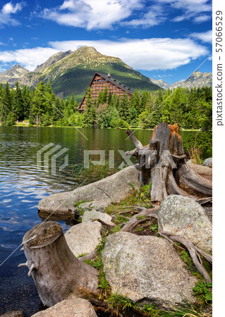 Mountain lake in National Park High Tatra. Strbske Mountain lake in National Park High Tatra. Strbske 57066529