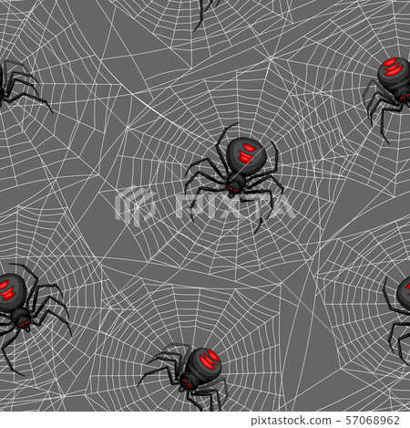 Seamless pattern with black widow spiders. - Stock Illustration ...
