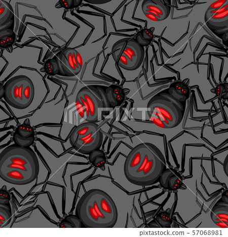 Seamless pattern with black widow spiders. 57068981