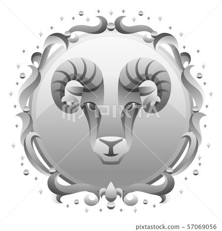 Aries zodiac sign with silver frame. Horoscope symbol. 57069056