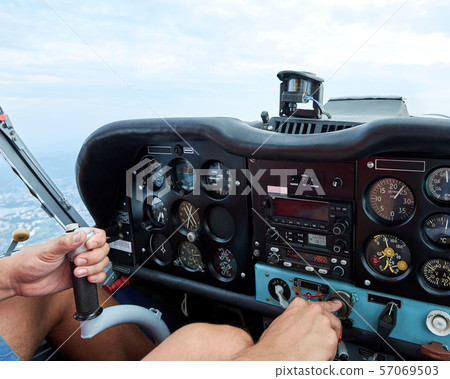 Cockpit view of a sports plane. Amateur pilot 57069503