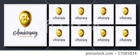 Set of anniversary celebration background. 10, 20, 30, 40, 50, 60, 70, 80, 90, years birthday 57069834