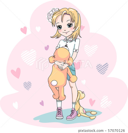 Vector baby girl with bag and toy 57070126