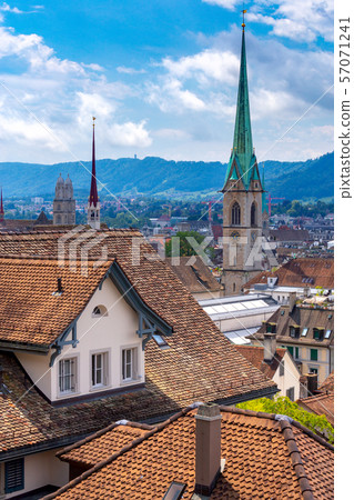 Aerial view of city rooftops and towers. Zurich. Switzerland. Aerial view of city rooftops and towers. Zurich. Switzerland. 57071241