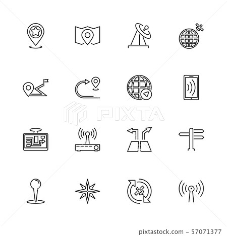 Satelite Navigation, GPS - Flat Vector line Icons - Stock Illustration ...