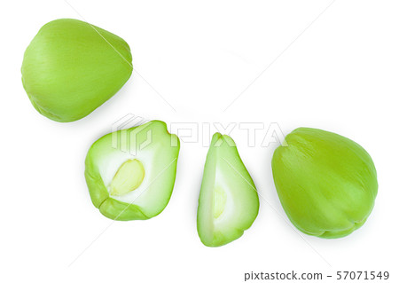 fresh Chayote vegetable or mexican cucumber isolated on white background. Top view. Flat lay fresh Chayote vegetable or mexican cucumber isolated on white background. Top view. Flat lay 57071549