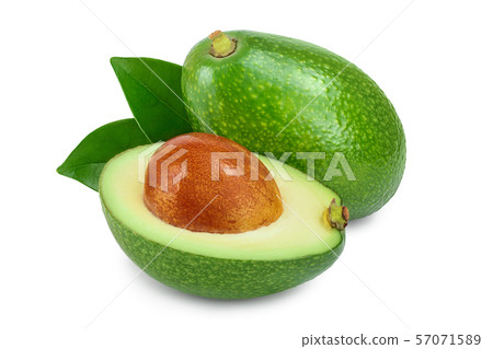 avocado and half with leaves isolated on white background close-up avocado and half with leaves isolated on white background close-up 57071589