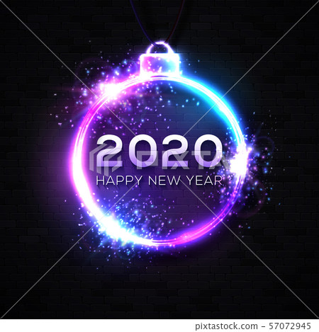 2020 Happy New Year Background Neon Text Stock Illustration