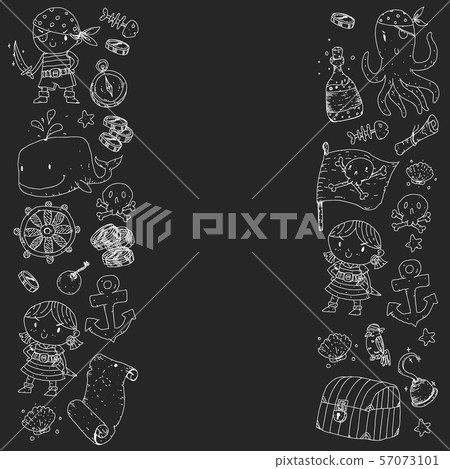 Pirate party. Illustrations for little children. Kids birthday celebration with treasure island 57073101