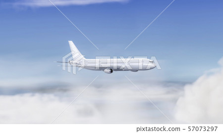 Blank white flying airplane mockup on sky background, side view Blank white flying airplane mockup on sky background, side view 57073297