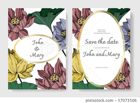 Vector Lotus floral botanical flowers. Black and white engraved ink art. Wedding background card 57073506