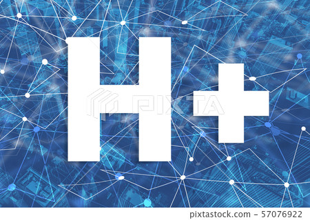 Humanity Plus concept with neural network gradient city background Humanity Plus concept with neural network gradient city background 57076922