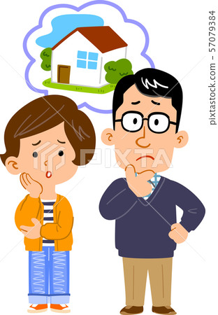 Full body illustration of couple worried about home Full body illustration of couple worried about home 57079384