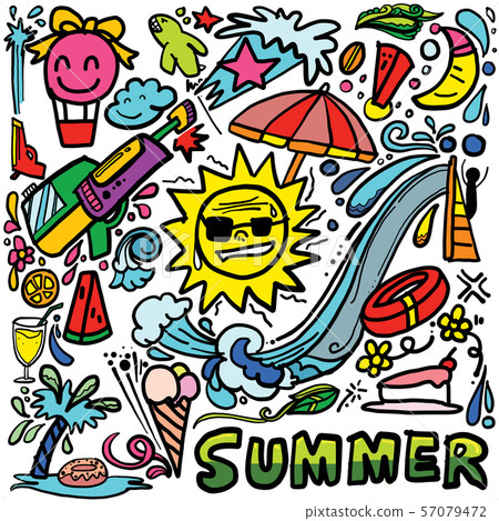 Summer doodle with water and stuff, drawing vector Summer doodle with water and stuff, drawing vector 57079472