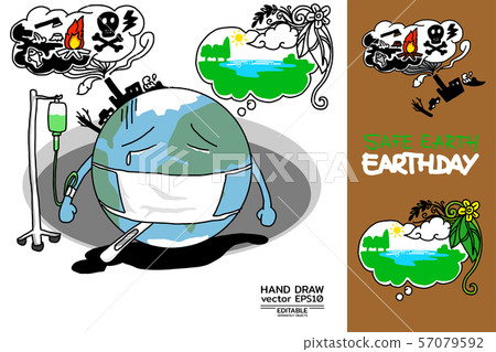 Safe Earth - Earth day by hand draw style vector 57079592