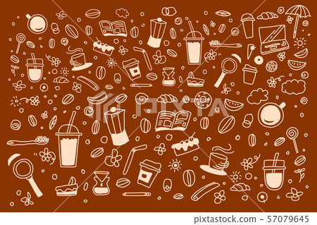 Doodle coffee with brown background Doodle coffee with brown background 57079645