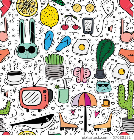 Doodle Cartoon Seamless Pattern Background For Kid. Vector illustration for fabric and gift wrap paper design. 57080151