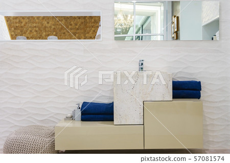 Interior of bathroom with sink basin faucet and mirror. Modern design of bathroom 57081574